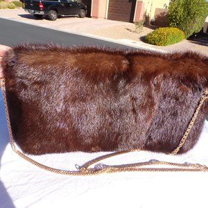 real dk brown MINK FUR cross body convertible clutch handbag purse, handmade